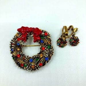 Holiday brooch and earrings
